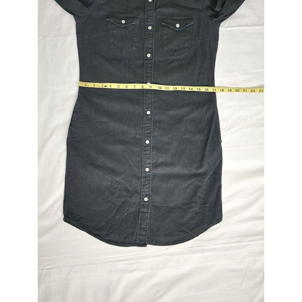 & Denim Black Dark Wash Denim Button Front Long Sleeve Shirt Dress Size 0/ XS - Picture 10 of 12